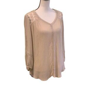 New Direction Womens Lace Shirt Size M Beige 3/4 Sleeve